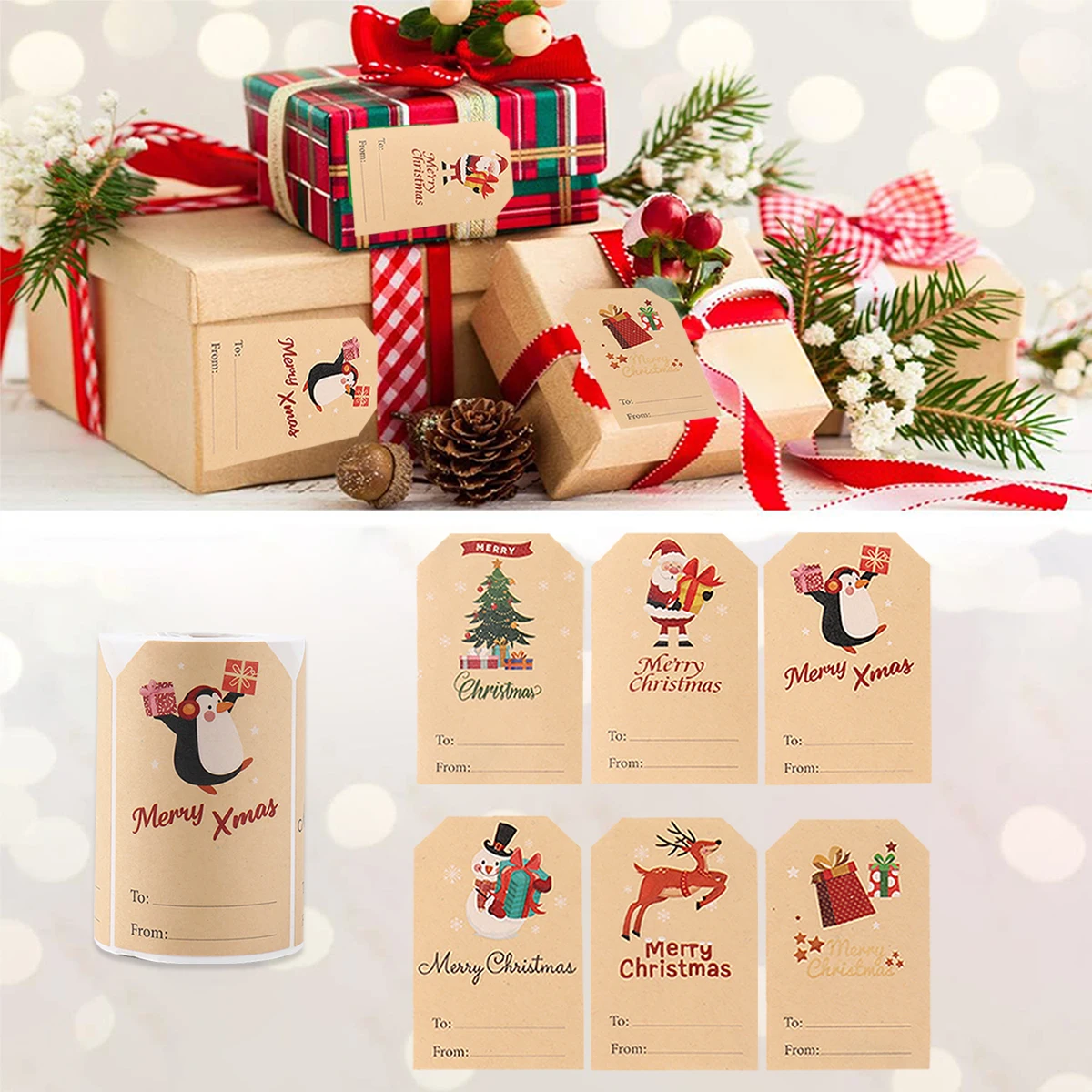 

200pcs/roll Merry Christmas Decorative Stickers for Presents Wrapping Christmas Gift Name Tag Stickers New Year Gift Xmas Decor