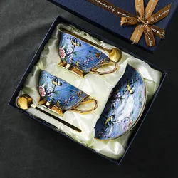 High Beauty Bone Porcelain European Style Coffee Cup and Plate Set Light Luxury Wedding Gift with Hand Gift