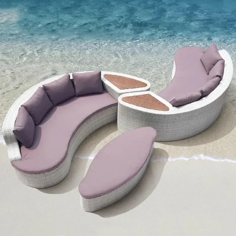 Outdoor rattan sofa casual bed balcony sun room splicing arc blue, holiday beach sofa