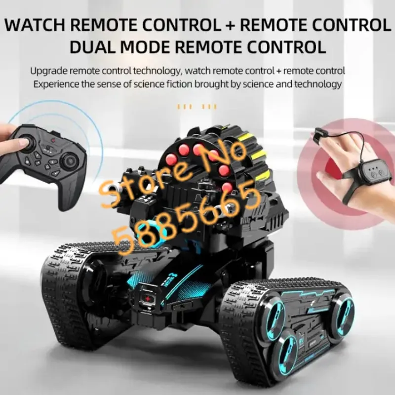

DIY Assemble Gesture Sensing Two Wheel Battle Remote Conrol Tank 2.4G One Key Demonstration Spray Cool Light 360° Rotate RC Tank