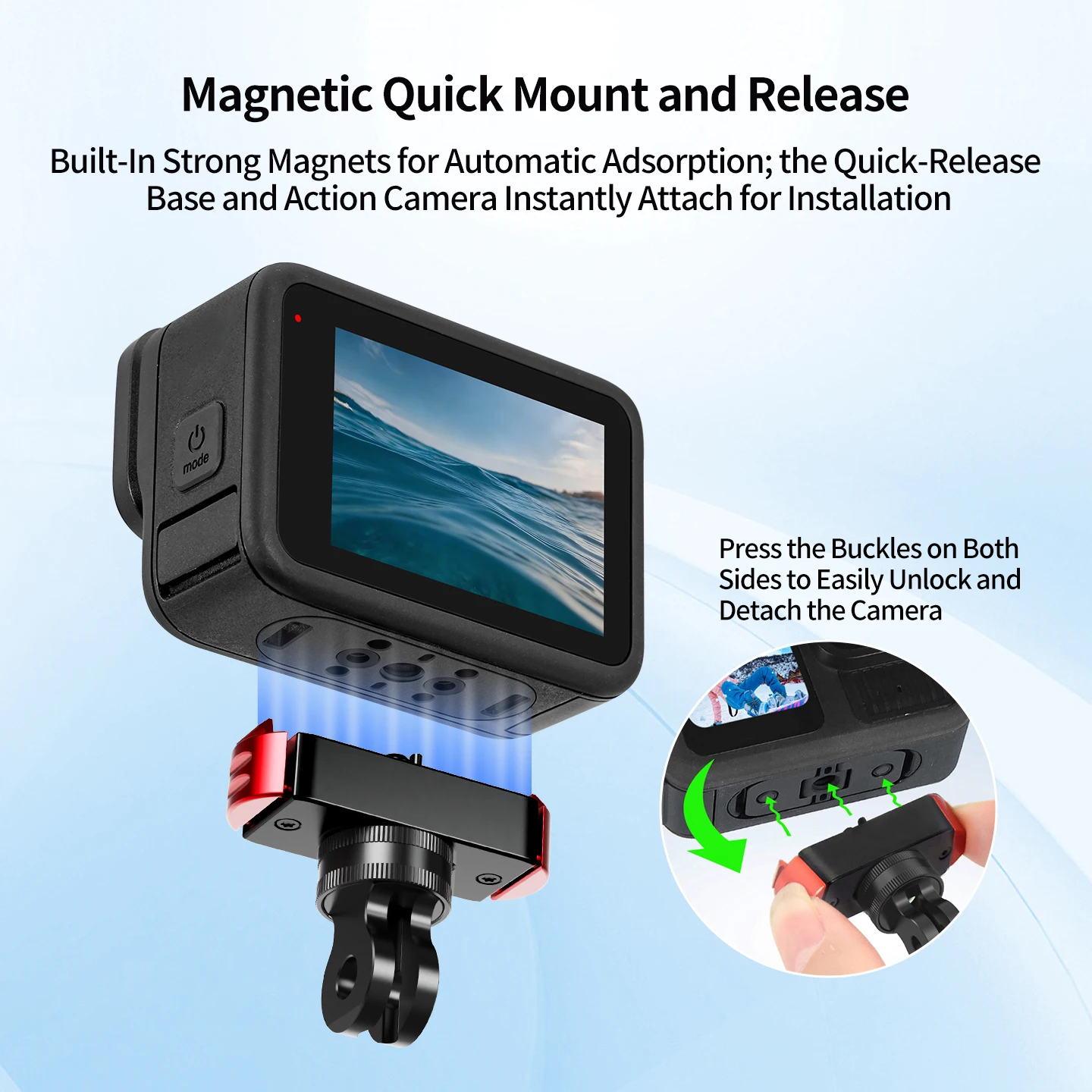 Magnetische Action-Kamera-Halterung für GoPro Hero 8 9 10 11 12 13 Action 360 Drehbare Aluminium-Schnellwechselhalterung für Radfahren und Vlogging – Detail 8