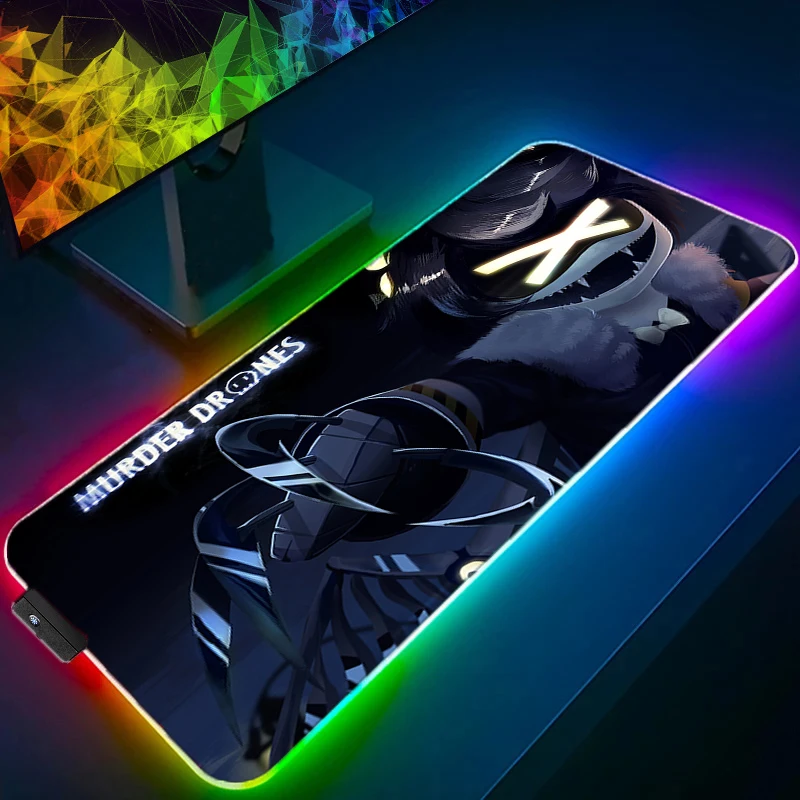 

RGB LED Gaming Mouse Pad Design Non-slip M-murder Uzi N V J Drones Sewn Edge Desk Mat Keyboard Pad Gamers And Office Mousepad