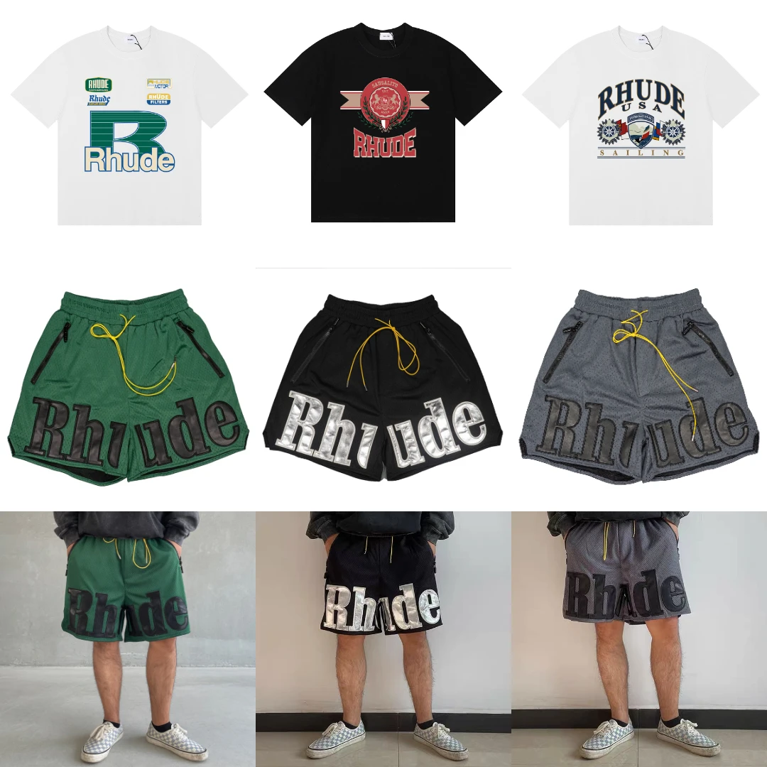 

26SS Hot New RHUDE Men's High Quality Color Block Shorts Letter Printing Elastic Waist Nylon Sweatpants Beach Shorts