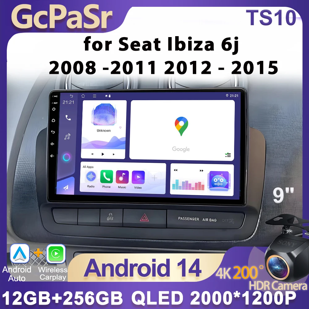 

Android 14 Car Radio for Seat Ibiza 6j 2008 -2011 2012 - 2015 Multimedia Player Carplay Auto AI Voice 4G GPS auto radio 2 Din