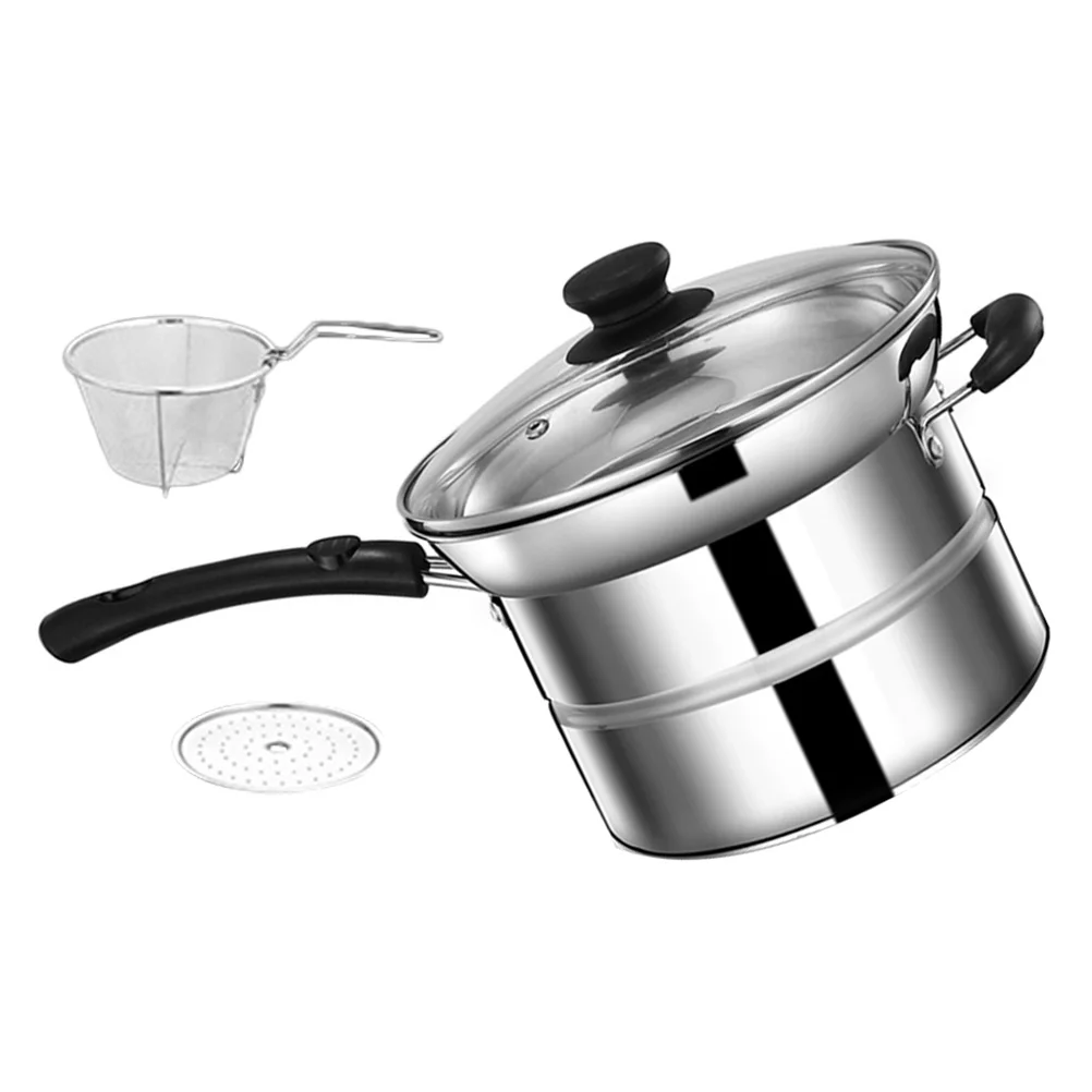 

Stainless Steel Multipurpose Fryer Pasta Drainer Chip Pan Basket Lid Saucepan Steamer Stockpot Deep Fryer Pan Kitchen Barware