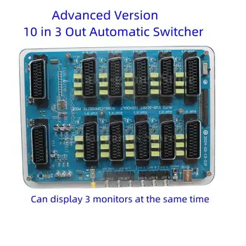 Switcher automático de 10 entradas e 3 saídas 10 vias em SCART (EUR) e saída de 3 vias (2 * saída europeia SCART + 1 saída RCA RGBS)