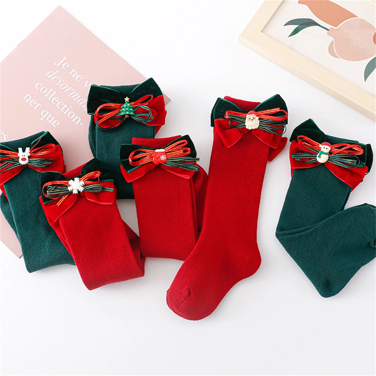 

Toddler Baby Girls Christmas Socks Elastic Bow Princess Socks Breathable Tube Socks for Infant Baby Clothing Accessories