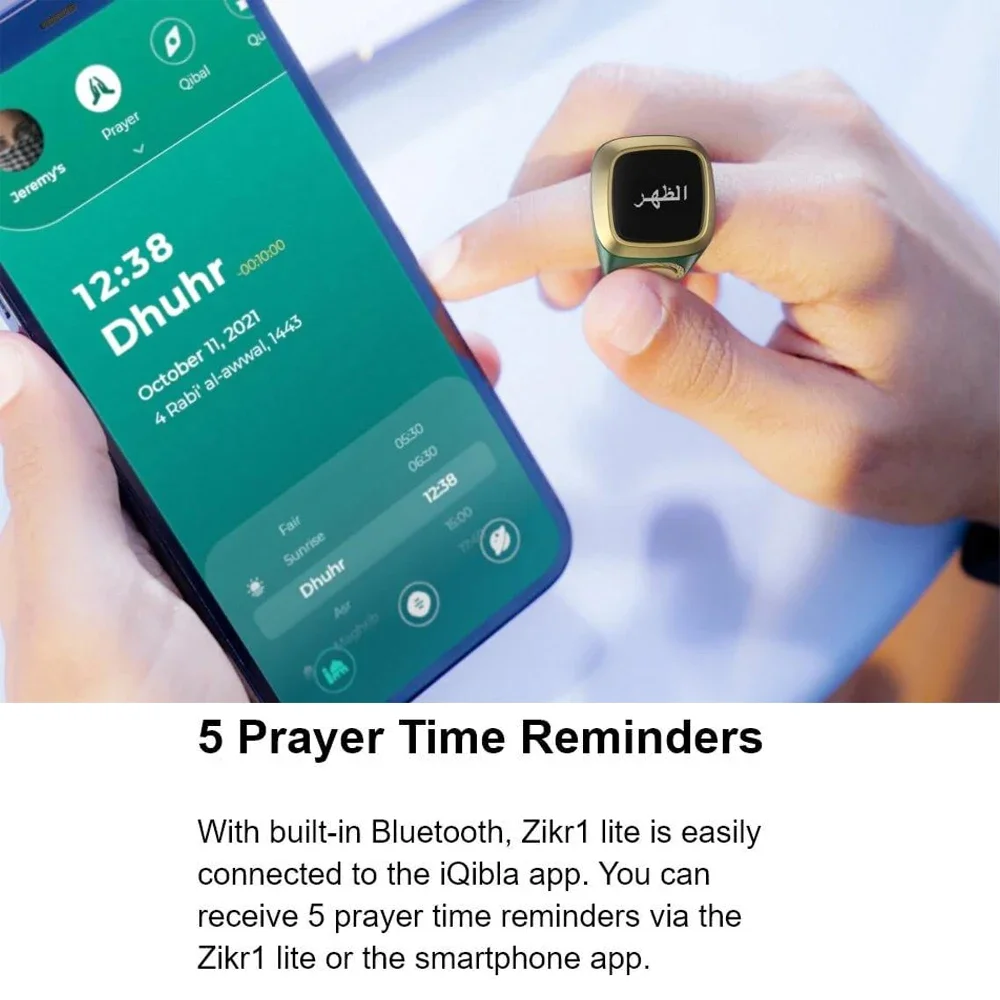 Smart Tasbih Tally Digital Counter for Muslims Tasbeeh Zikr Ring 5 Prayer Time Vibration Reminder Waterproof Wearable Gift Ring