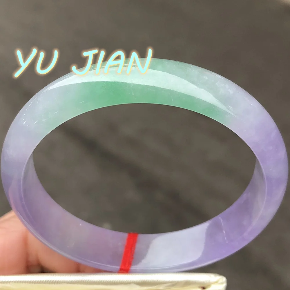 Charming Purple Green Bangle High Quality Ice Glutinous Seed Jadeite Bracelet Delicate Elegant Jade Handring Fine Jewelry