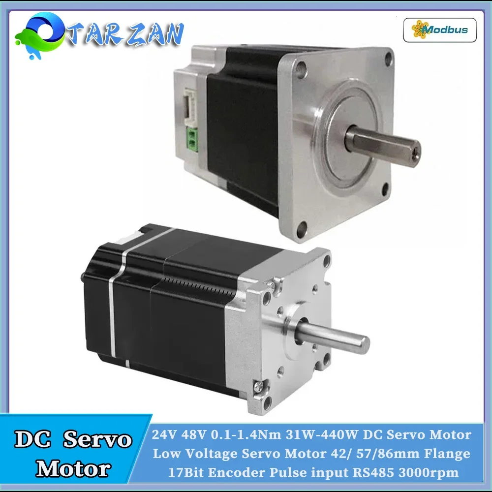 

24V 48V DC Servo Motor 42mm 57mm 86mm Flange Low Voltage Servo Motor 0.1-1.4Nm 31W-440W 17Bit Encoder Pulse With RS485 3000rpm