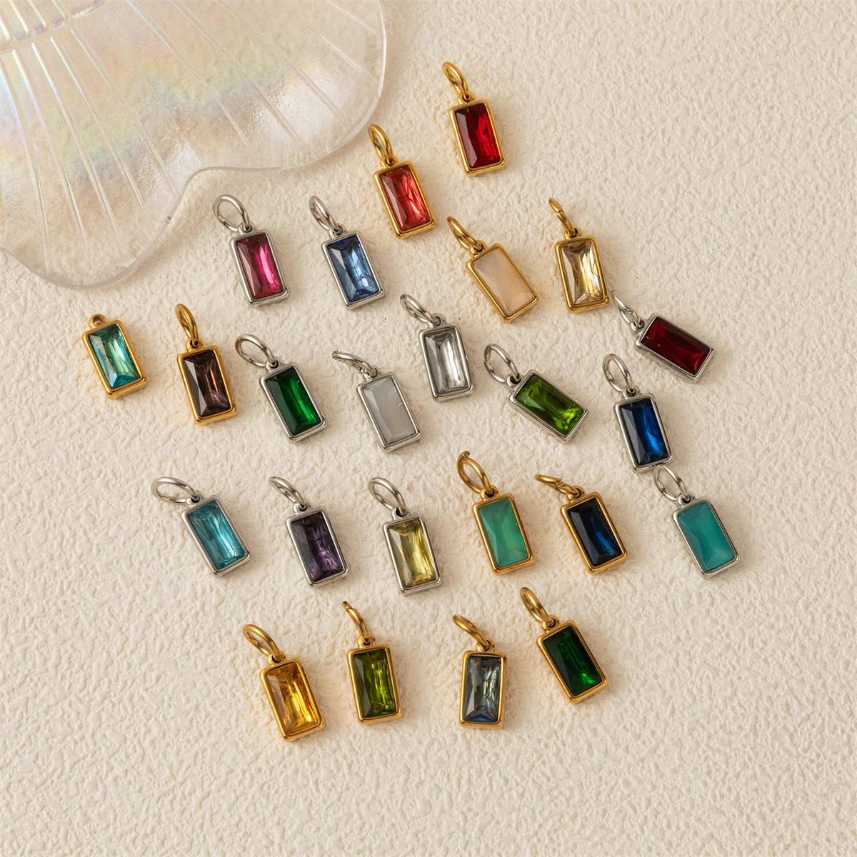 Stainless steel 12 birthstone pendant DIY accessories necklace block colored zircon pendant color preservation