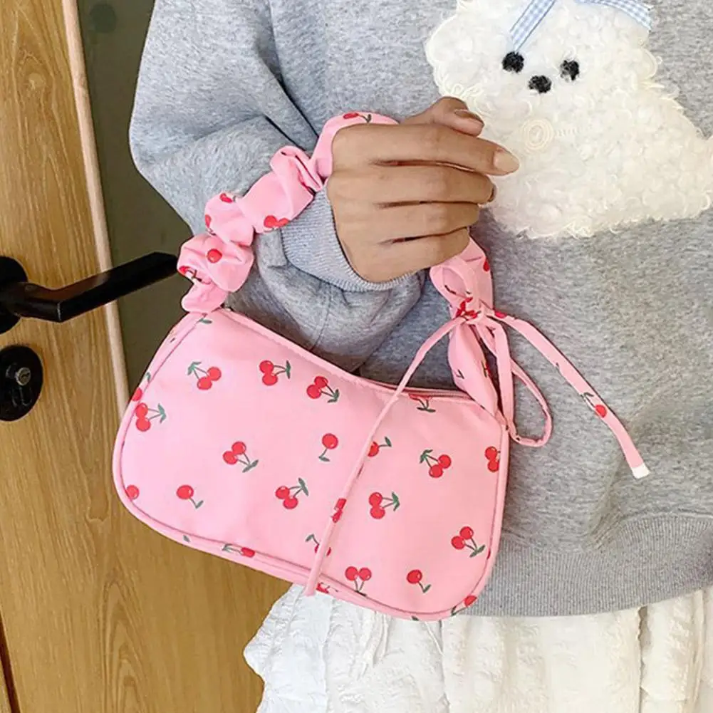 Trendy Cherry Print Shoulder Bag Girl Handbags Outdoor Travel Women Keys Phone Messenger Bag Underarm Bag Crossbody Bags