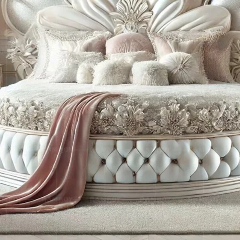 Modern Double European Bedroom Beds Adults Queen Size French Italian Round Bed Luxury Victorian Royal Full Set Furniture