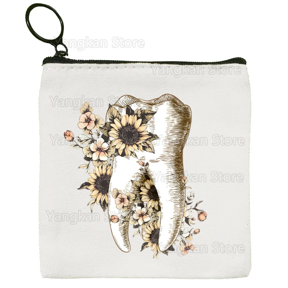 

Кошелек для монет с зубами, женский тканевый маленький кошелек, мини-клатч, милый холщовый чехол для ключей, кошелек для монет