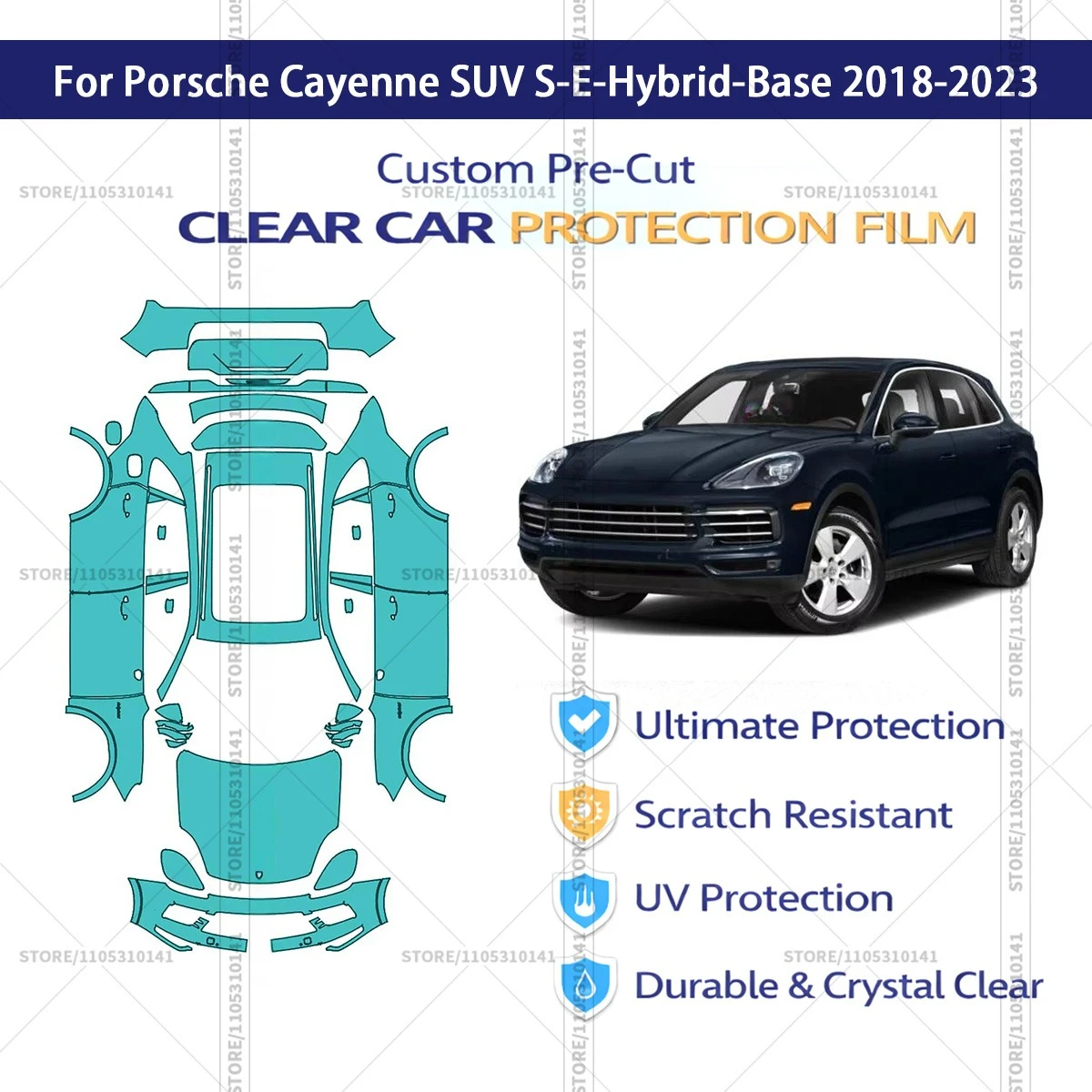 

For Porsche Cayenne SUV S-E-Hybrid-Base 2018-2023 Pre-Cut Paint Protection Film PPF Transparent Car Film Automotive PPF