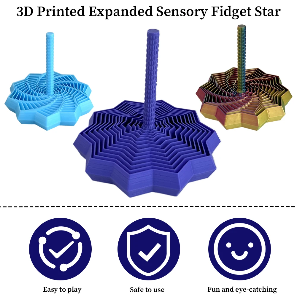 Erweiterter sensorischer Fidget Star 3D-gedruckter Fraktal-Fidget-Sechskant mit Griffen, Stressabbau, sensorisches Spielzeug zur Stressabbau bei Kindern