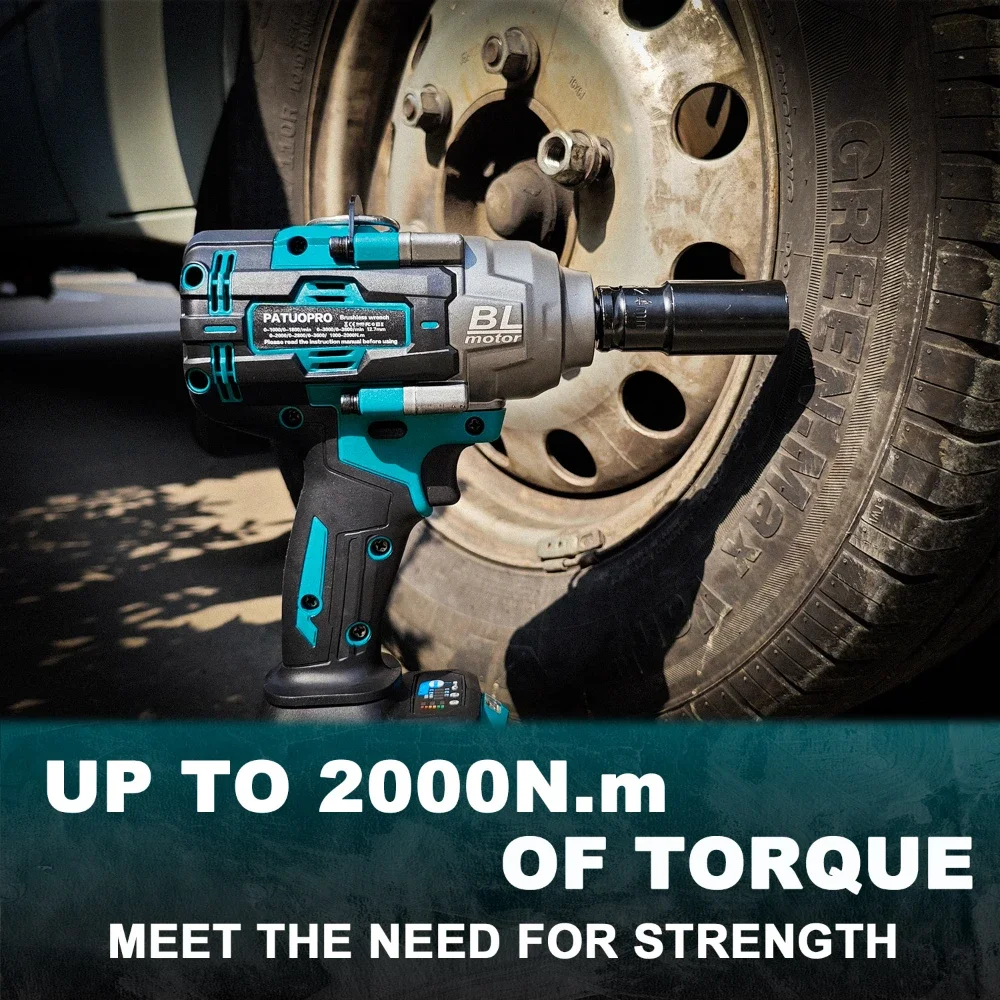 PATUOPRO Max 2000N.M Brushless Cordless Wrench 21V Rechargable Electric Impact Wrench Home DIY Power Tool Fit Makita 18V Battery