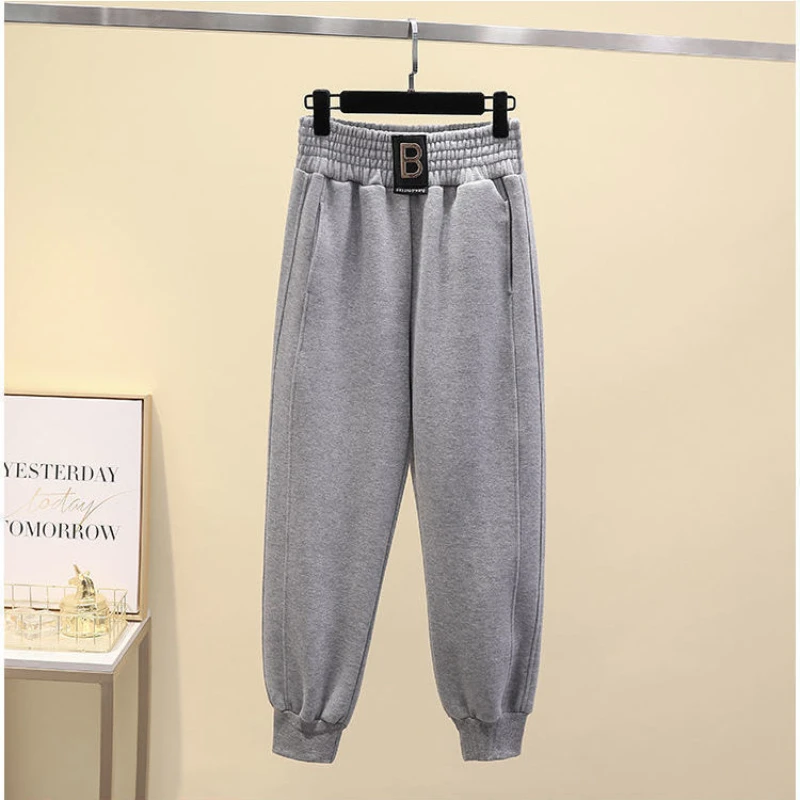 Autumn and Winter Women\'s Set New Korean Thickened Sweatpants Set Female Student High Collar Hooded Top Two Piece Set