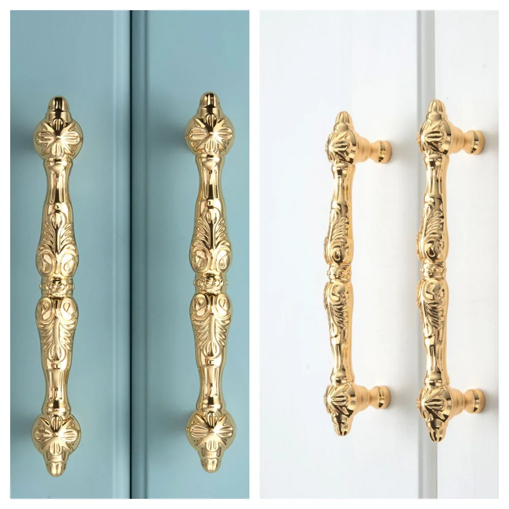 French Palace Style Brass Handles Cabinet Door Drawer Knob Bright Golden Cupboard Wardrobe Closet Pulls Furniture Handles Diy