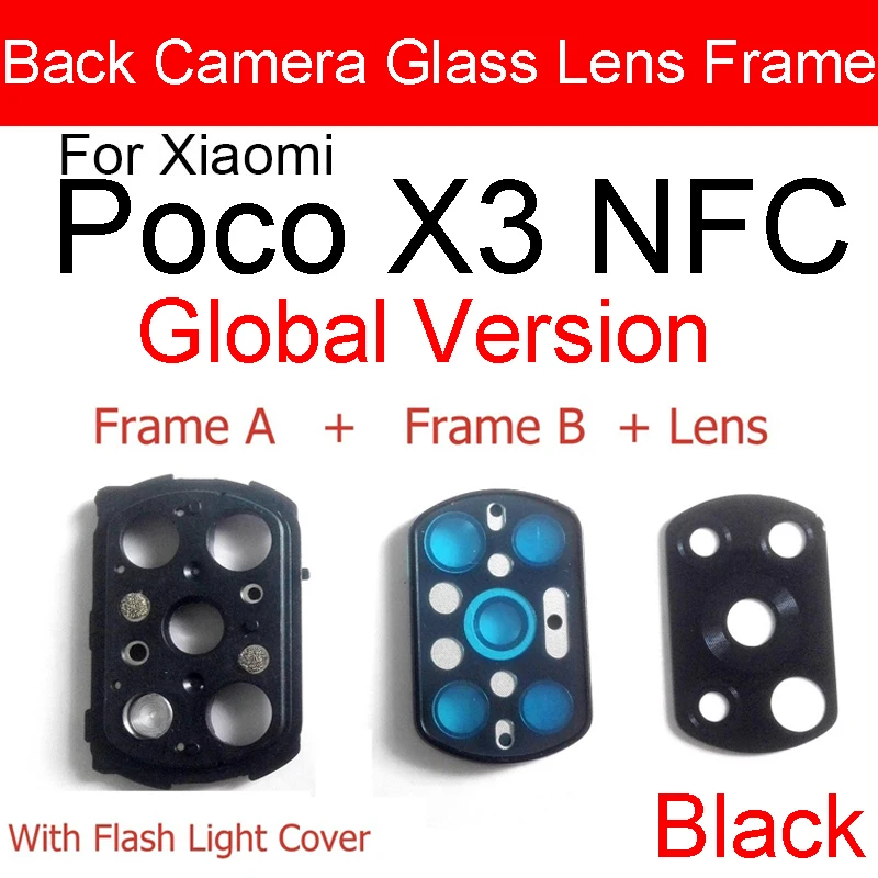 Back Camera Lens Glass Cover Frame For Xiaomi Mi Poco X3 NFC Global Version Main Rear Camera Frame With Flash Light Repair Parts