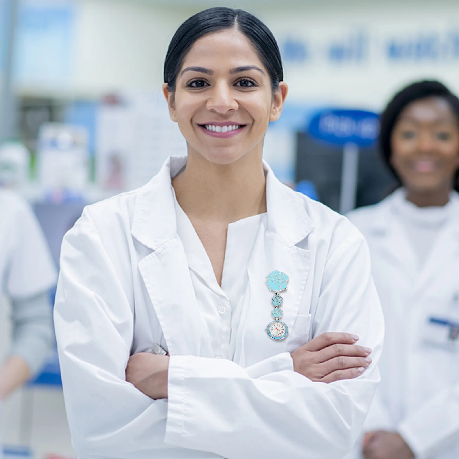 Rose Pattern Nurse Watch Hanging Watch Lightweight Simple Design Accurate Timekeeping Clip On Clothing Stable Firm