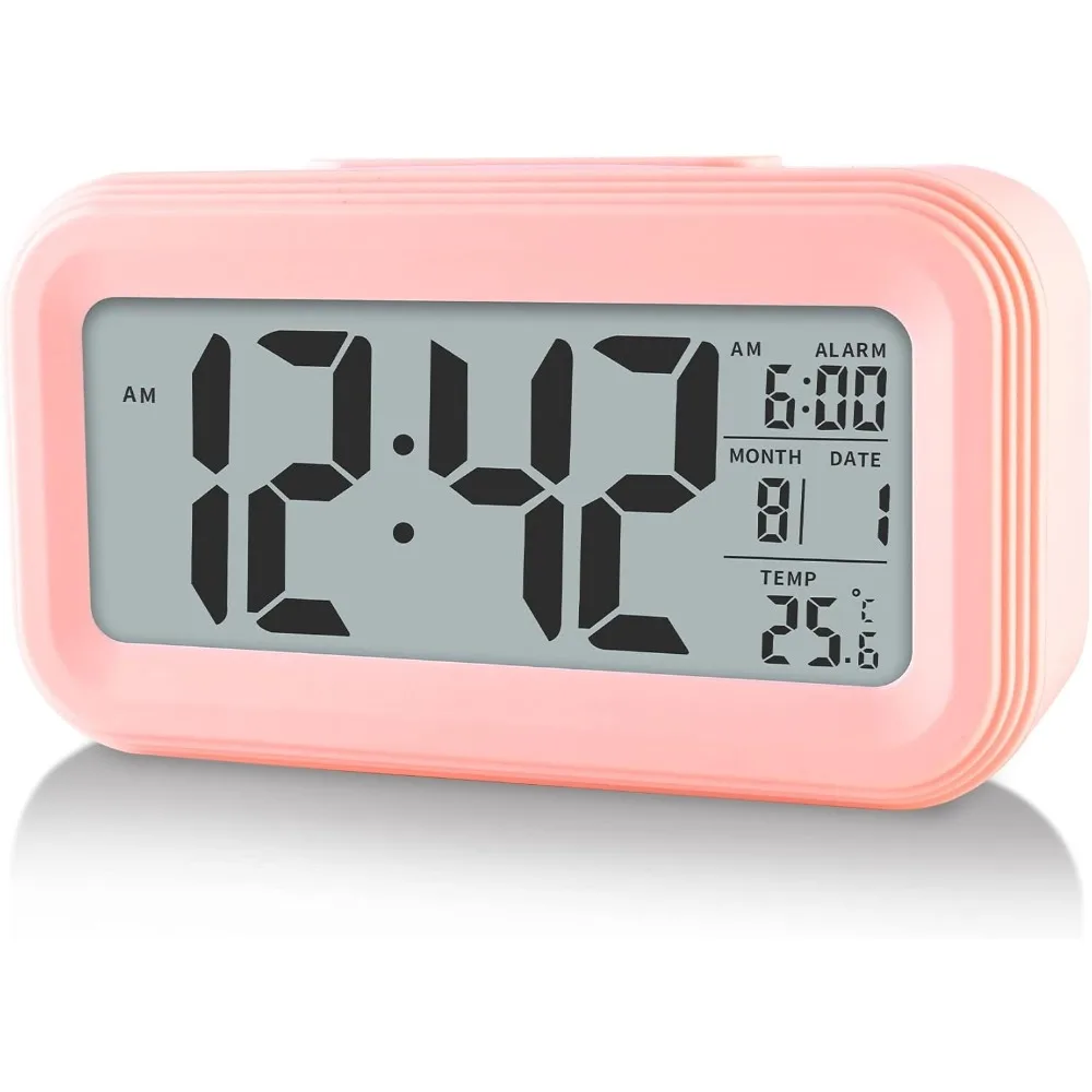 

Digital alarm clock with indoor temperature, battery powered, 12/24-hour display screen, suitable for bedrooms