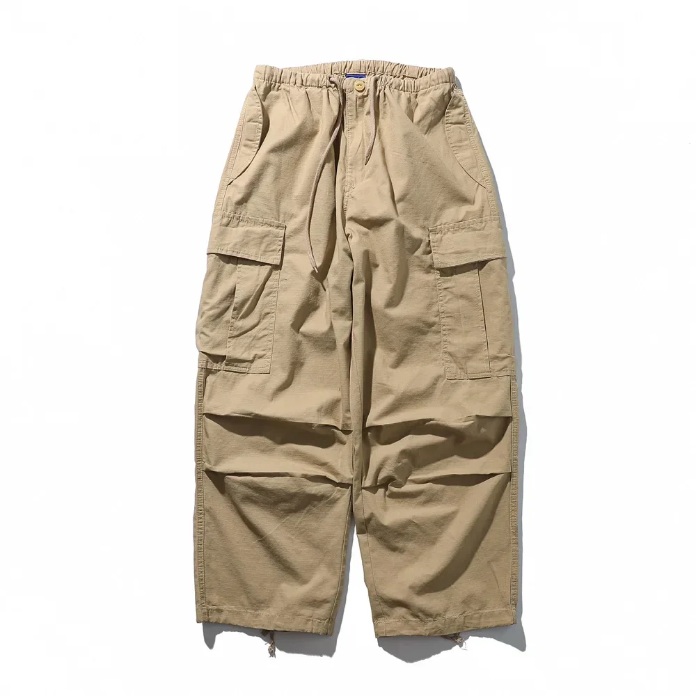 European and American Men's Trendy Brand Loose Functional Outdoor Wrinkled Wide-leg Casual Drawstring Cuffed Pants.