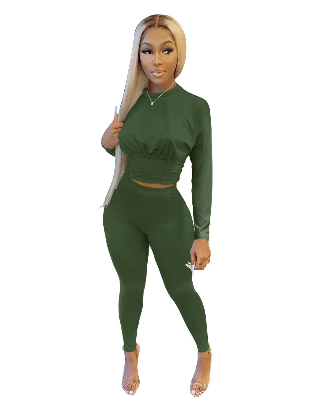 2023 neue AutumnWomen's Reine Farbe Sport Taille Anzug Mode Lässig Zwei-stück Set – Detail 11