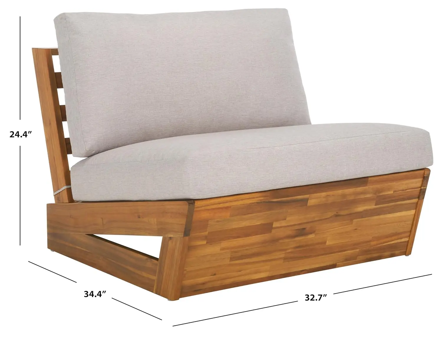 Lounge Chair Set of 2 - Natural & Light Grey - Solid Wood with Cushion - Modern Slatted Lounge, Customized