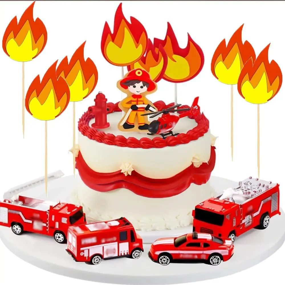 Fire Flame Cake Topper Paper Cards Wooden Sticks Fire Flame Cake Decorations Red Yellow Protable Fire cake decorations