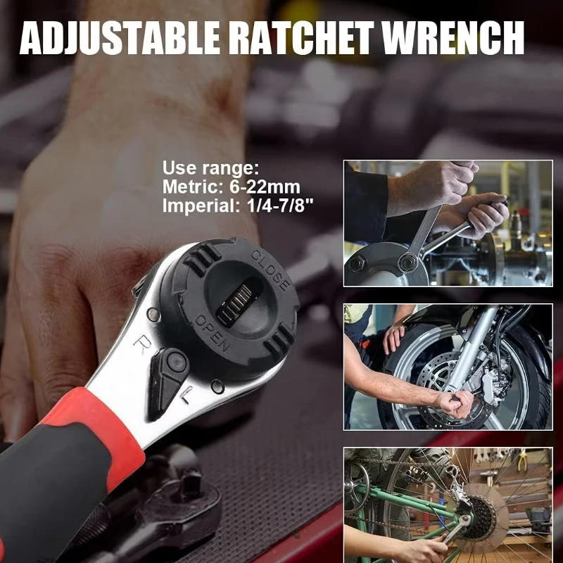 Universal Adjustable Wrench Heat Treated Ratchet Wrench for 6-22mm Multi-function Socket Wrench Ratcheting Hand Too