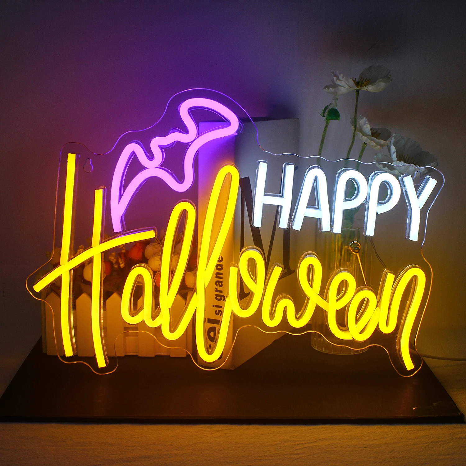 

Happy Halloween Neon Led Sign Neon Lights Yellow White Letter Room Decoartion USB Powered Wall Light Signs For Bar Home Party