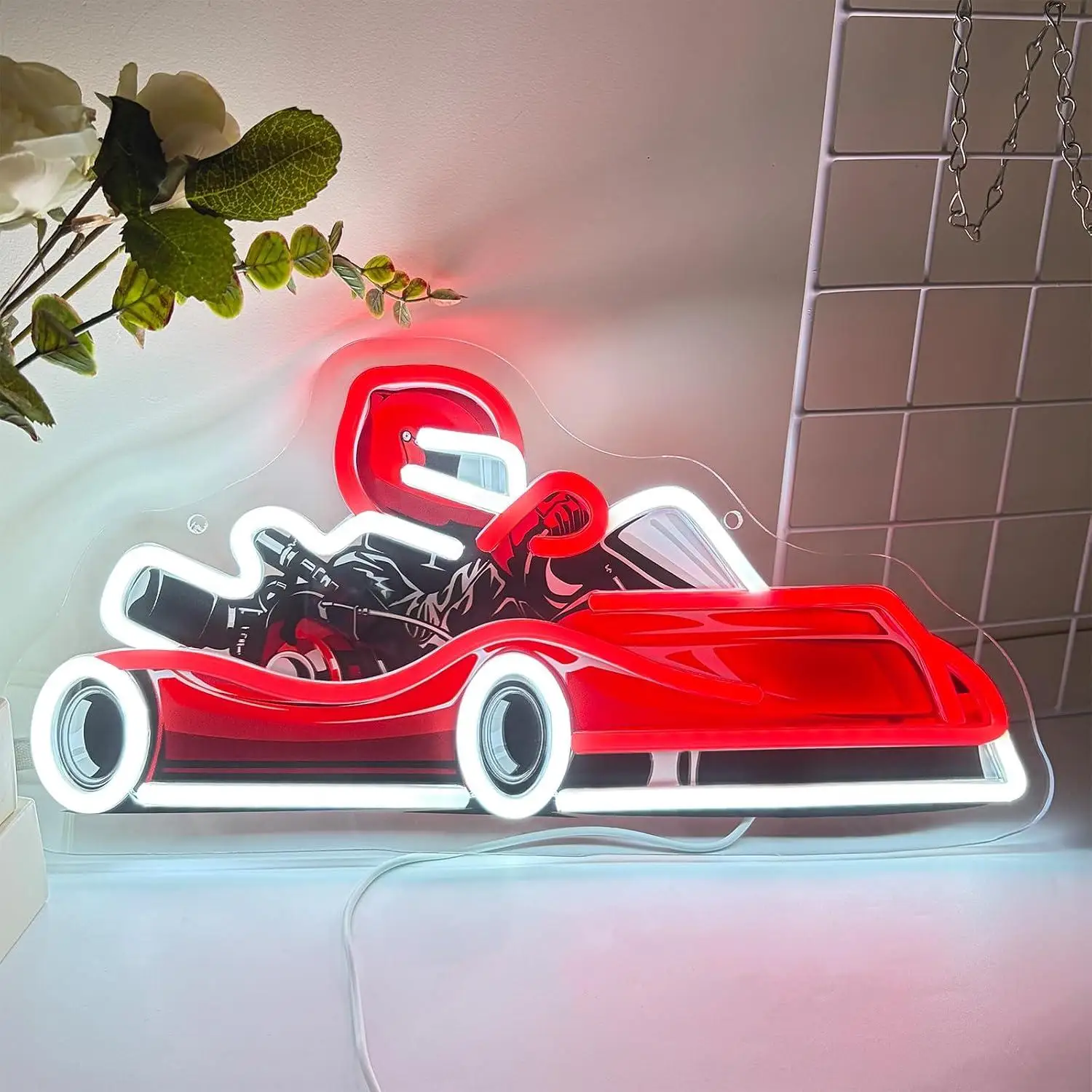 Decor Kart Lighting - Go-Kart-Rennfahrer Neon-Schild USB Dimmbares LED-Licht für