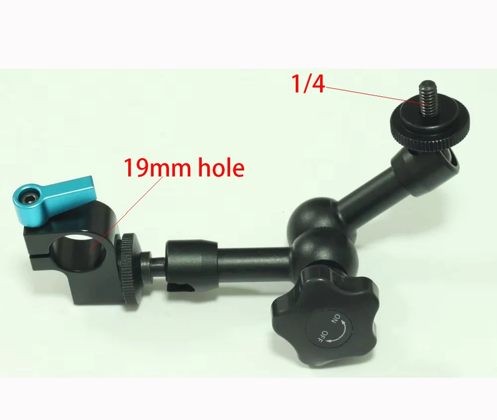 Abrazadera de varilla de 19 mm con brazo mágico articulado de 7 "para monitor LCD LED de riel de plataforma de riel, abrazadera de varilla de 19 mm a sistema adaptador 1/4 para cámara