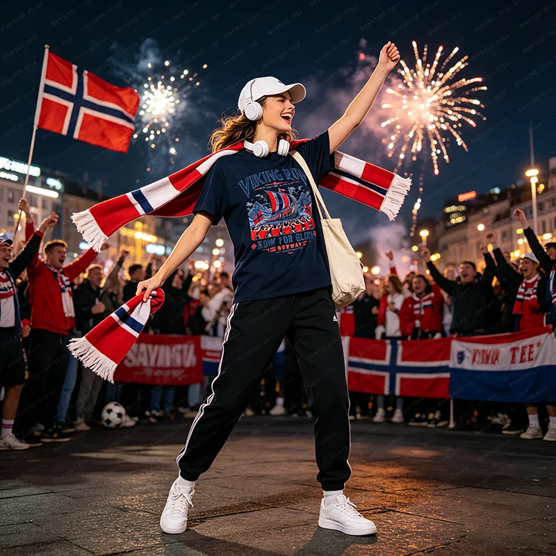 Norwegen Fußball-Liebhaber Viking Row Game Day T-Shirt Y2K Fußball-Saison Spieler Sportbekleidung Grafik Damen Herren Kleidung Neuheit – Detail 6