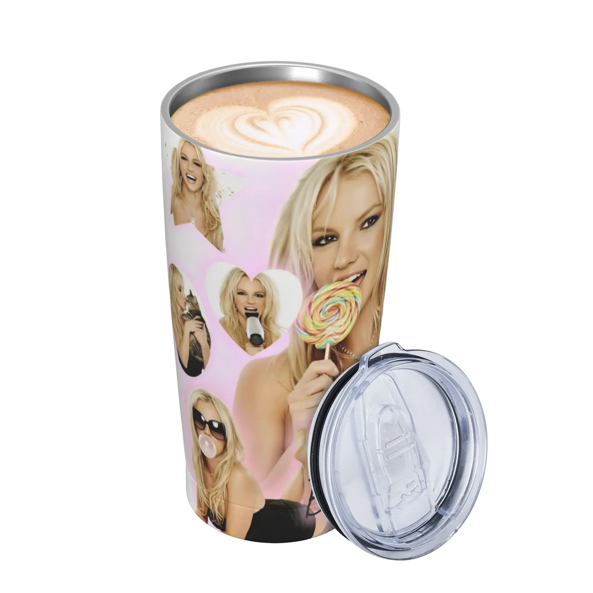Singer Britney Spears Insulated Tumbler with Lid  Vacuum Thermal Mug Outdoor Travel Hot Cold Drinks Cup 20oz