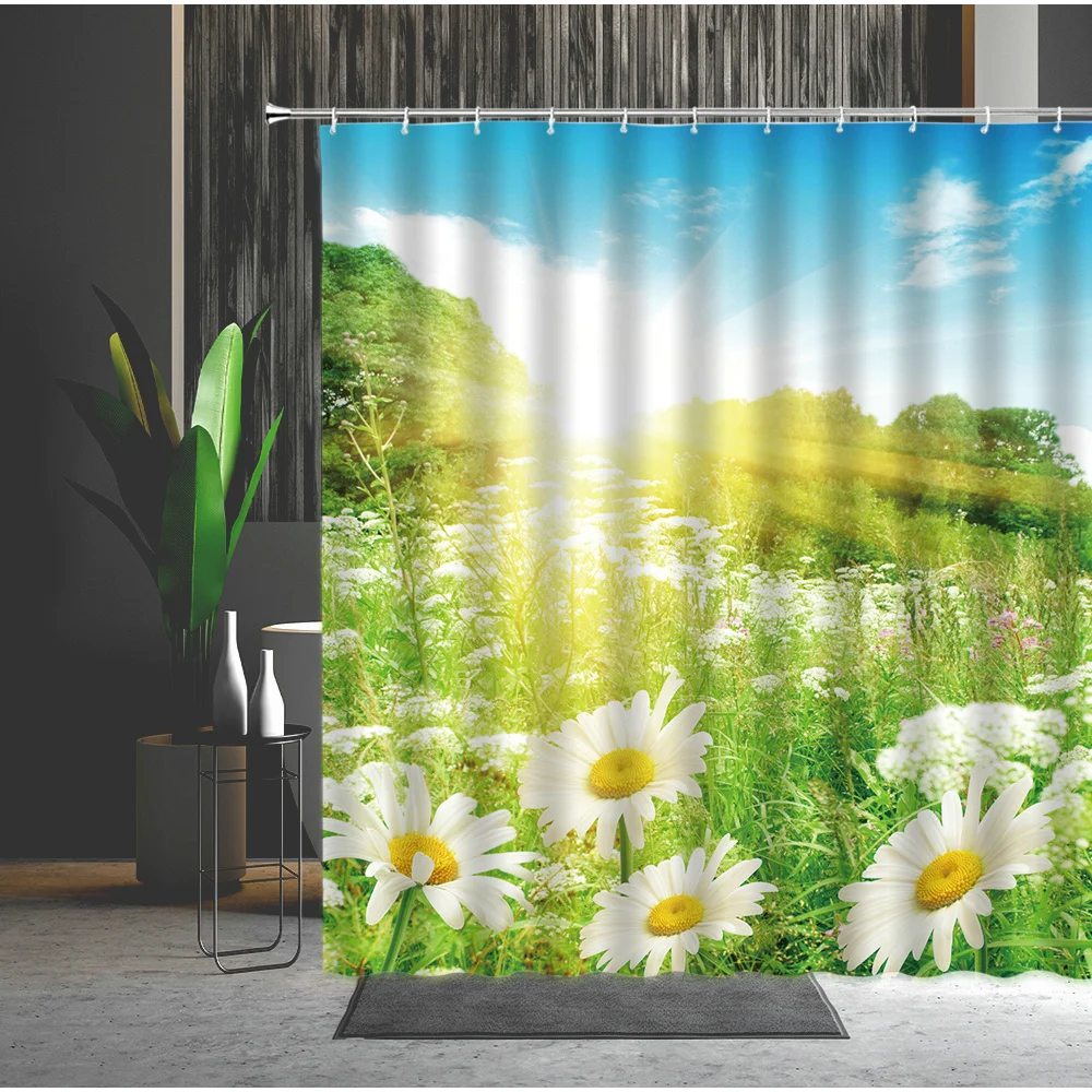 

3d Garden Flower Shower Curtains Beauty Nature Spring Green Leaf Plant Bathroom Decor Waterproof Fabric Bath Curtain with Hooks