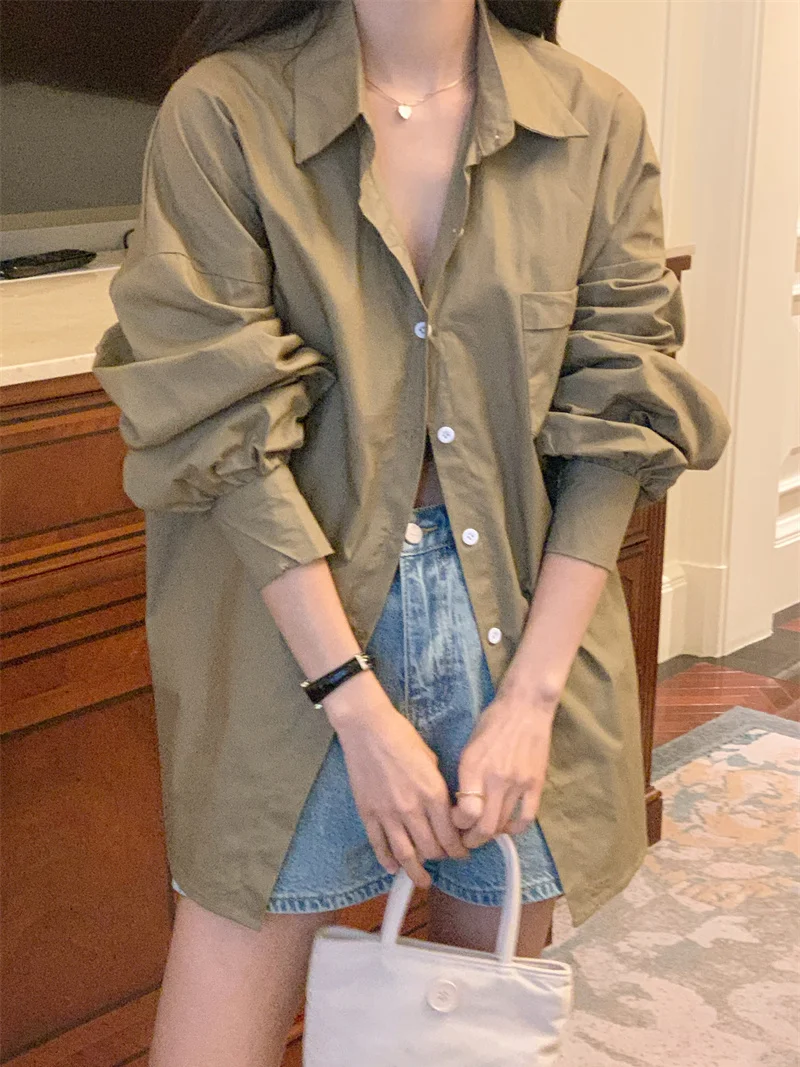 

L-4XL Shirts Women Baggy Hollow Out Designed Leisure Sweet 3 Colors Sunscreen Lace-up Chic College Popular Harajuku Long Camisas