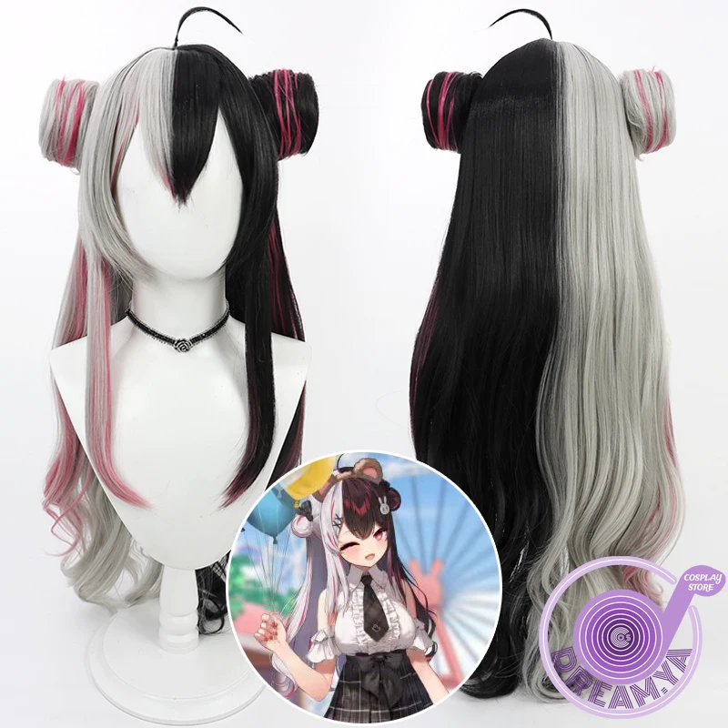 

Rena Yorumi Cosplay Wig Vtuber Gray Black Pink Mixed Long Heat Resistant Synthetic Hair Halloween Role Play Party + Wig Cap