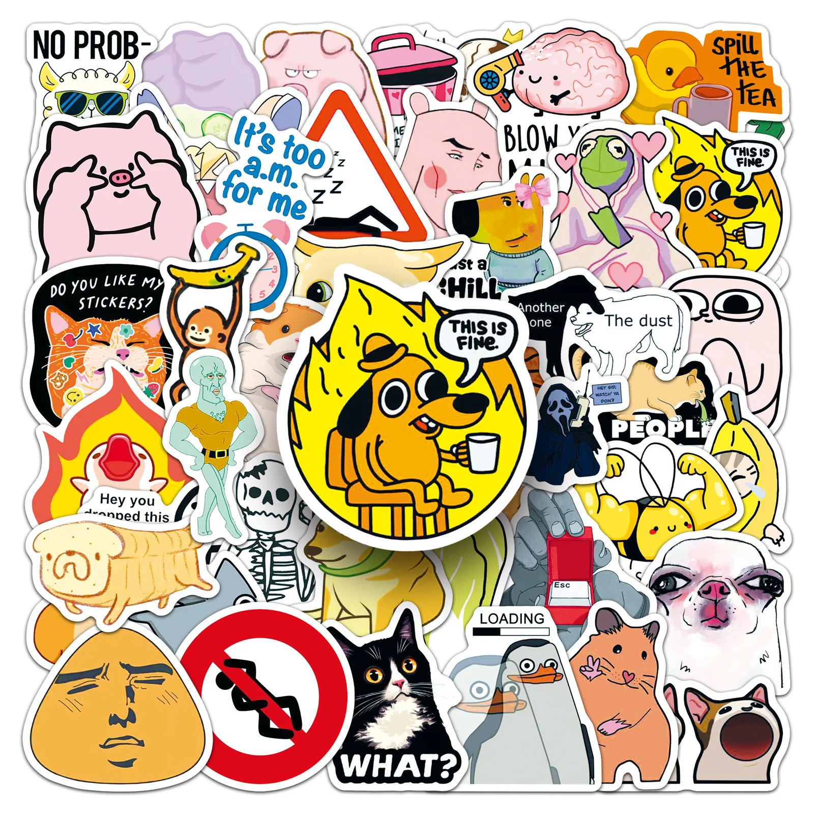 50 Stück MEME-Graffiti-Aufkleber für Laptops, Handys, Skateboards, Gepäck, verschiedene lustige Designs für Geschenke, Partygeschenke.