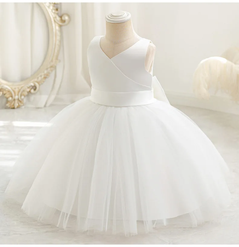 

Новое свадебное платье с v-образным вырезом 2024, пышное платье с бантом, тюлевое платье для первого дня рождения для девочек 1-6 лет, платье принцессы