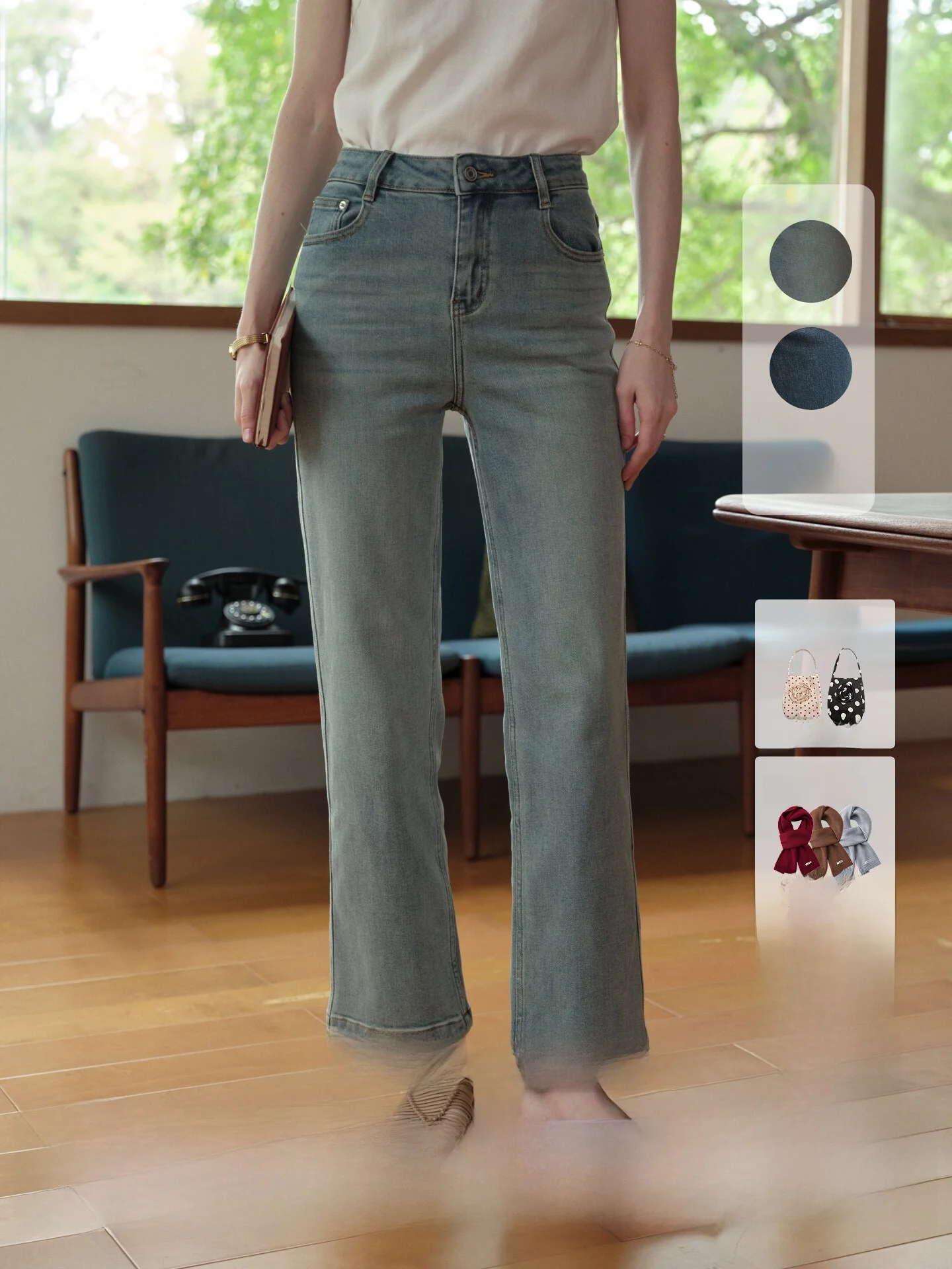 High Waist Straight Leg Retro Denim Jeans Women's Elastic Casual Long Pants Comfortable Cotton Blend Breathable All Seasons