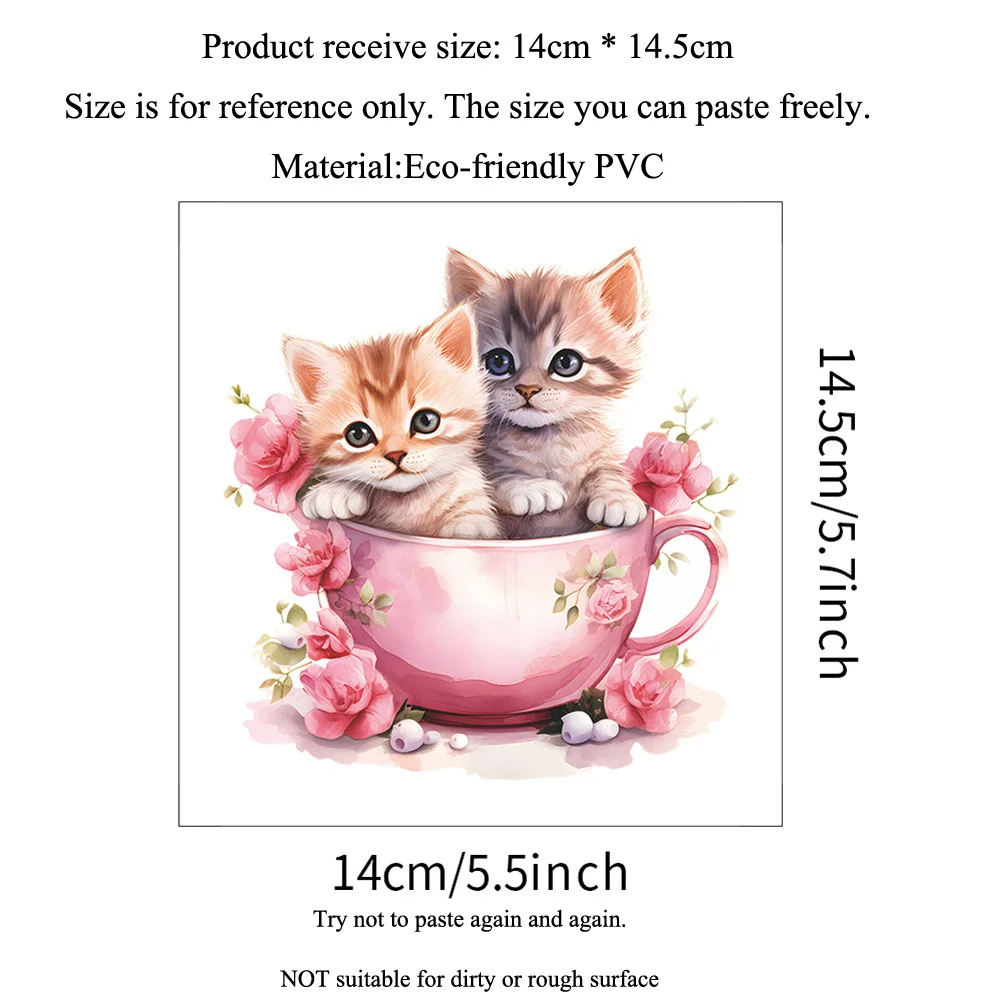 Cartoon Tea Cup Cat Flower Switch Sticker Living Room Bedroom Home Decoration Mural Cute Kitten Self-adhesive Wall Decor Decals
