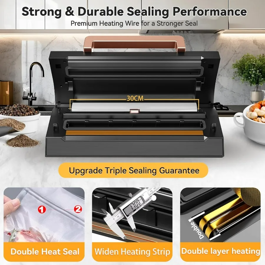 2025 جهاز تفريغ الطعام من الفولاذ المقاوم للصدأ باللون الأسود، ماكينة سد الفراغات الفاخرة مع سدادة حرارية مزدوجة مقاس 11 بوصة وبلمسة واحدة أوتوماتيكية Sy #3