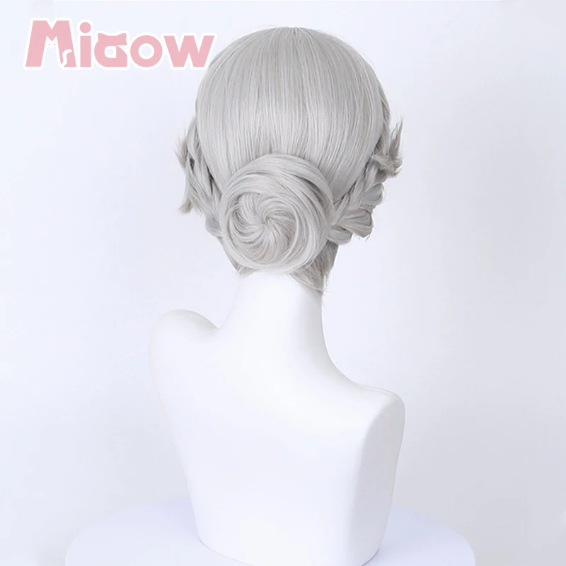Game Identity V Bloody Queen Promised Day Cosplay Wig, Silver Grey Pre-Styled Updo Cosplay Wig Heat Resistant Synthetic Hair