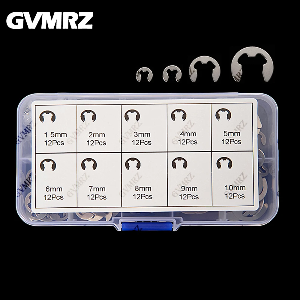 120PCS Stainless Steel Retaining Circlip Set Snap Ring E Clip Washer Assortment for Shaft Fastener M1.5-M10