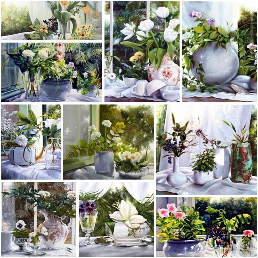 

Spring Flowers Scenery Cross-Stitch DIY Embroidery Complete Kit Painting Knitting Handiwork Handmade Package Room Decor Needle