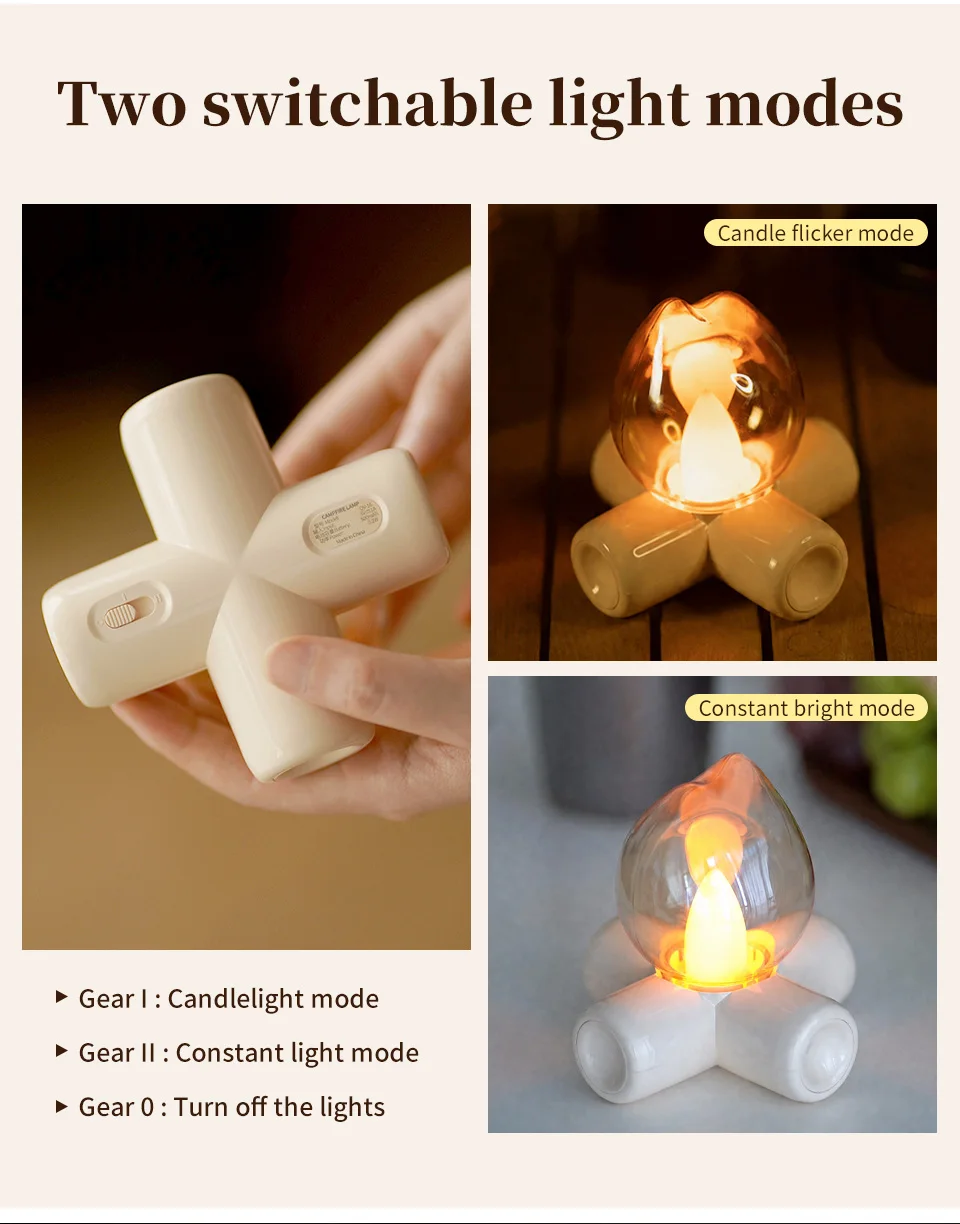 Mini Campfire Simulation Flame Night Light USB Rechargeable Table Lamp LED Candle Lamp Bedroom Decor Atmosphere Lamp Gift