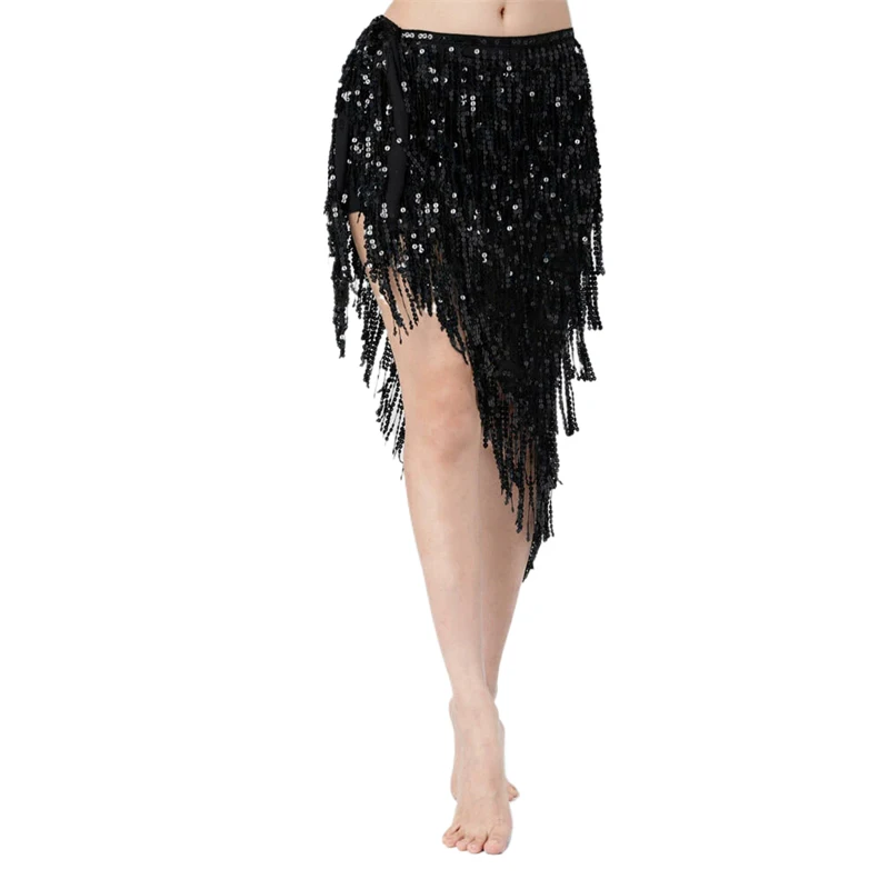 Bauchtanz-Hüfttuch für Damen, Pailletten-Quasten-Wickelrock, Asymmetrischer Hüftgürtel, Glänzender Schimmerrock für Festival, Party, Aufführung, Y2K-Tanz – Detail 7