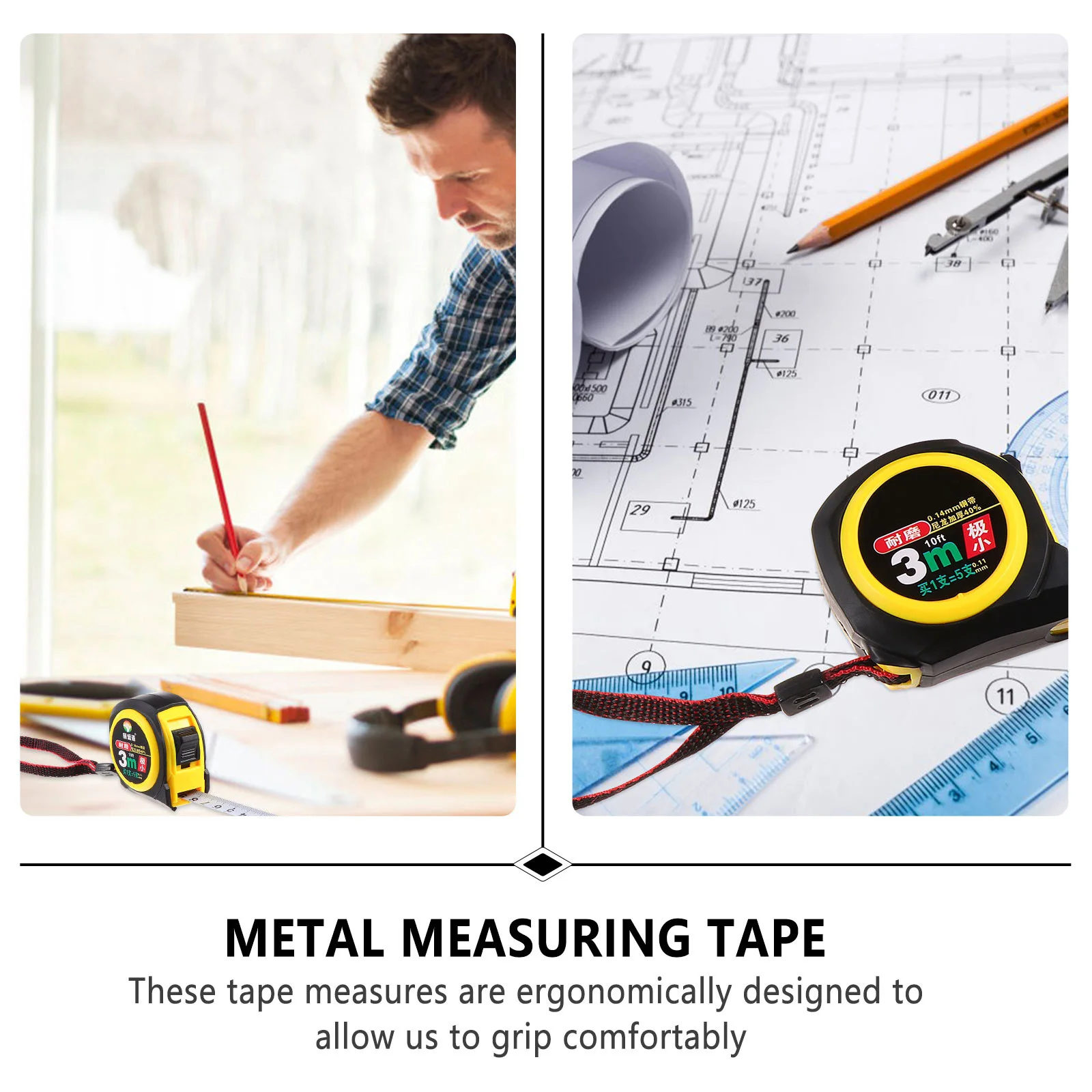 

2Pcs Steel Tape Measure 3M High-Quality ABS Shell Ergonomic Design Clear Scale Three Rivets Structure Fixed Locking Mechanism